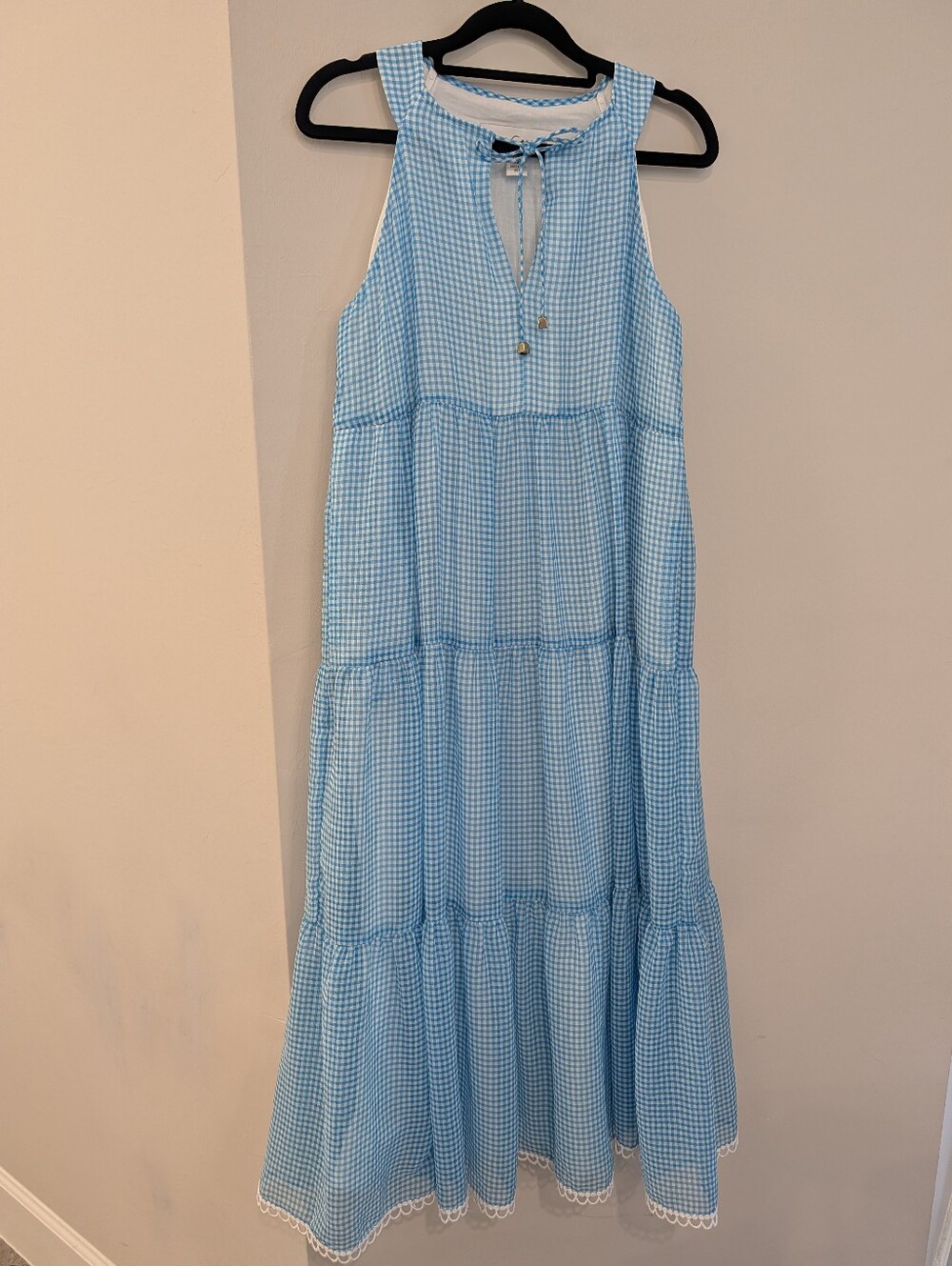 Sara Campbell Aqua & White Gingham Fully Lined Maxi Dress Size XS